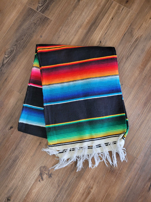 Black Authentic Mexican Serape Blanket